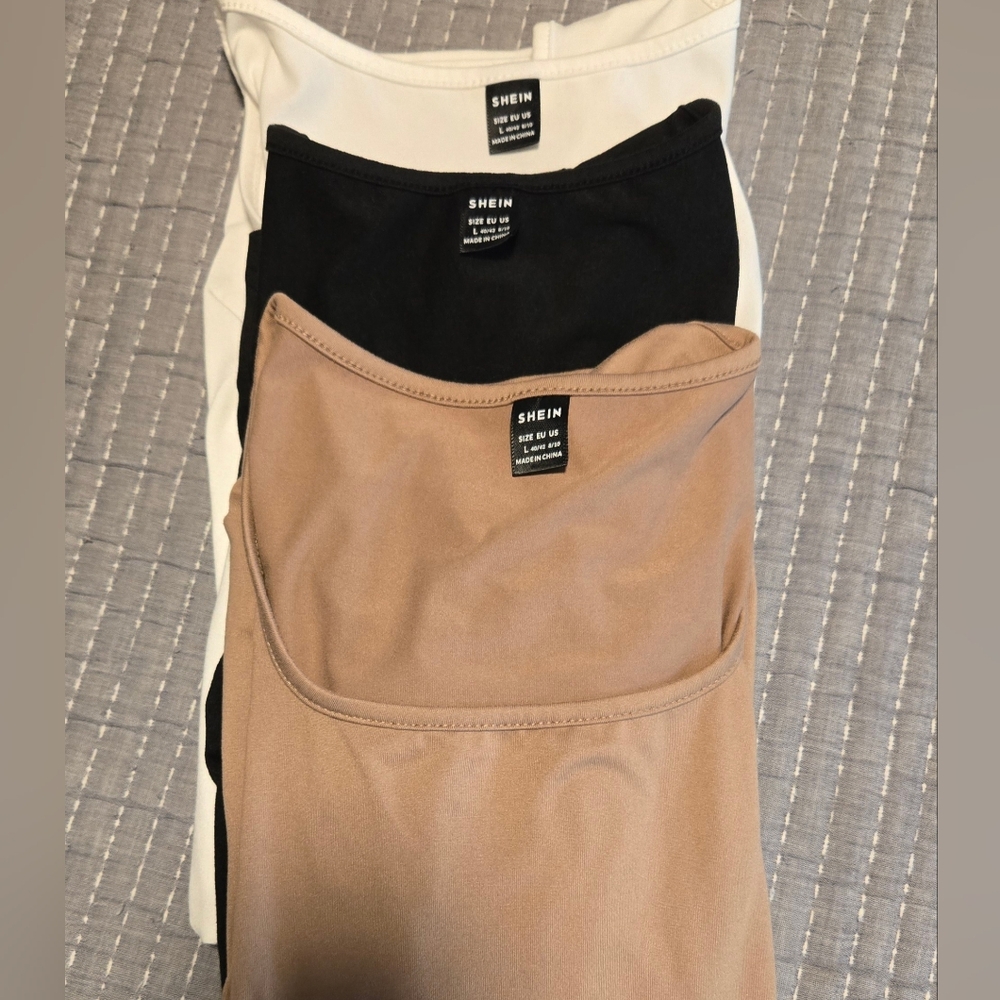 SHEIN Maternity Trio Tanks in Black, White, and Tan
